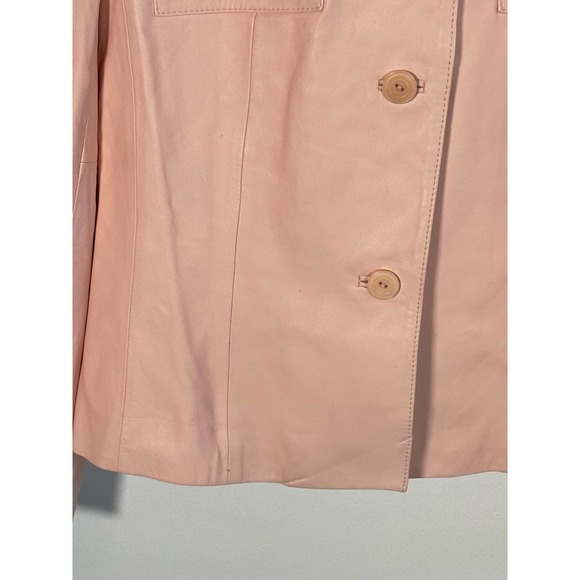 Pink Leather Jacket size 10 - Button front and lined.  Talbots -  Casual, Career - Picture 3 of 10